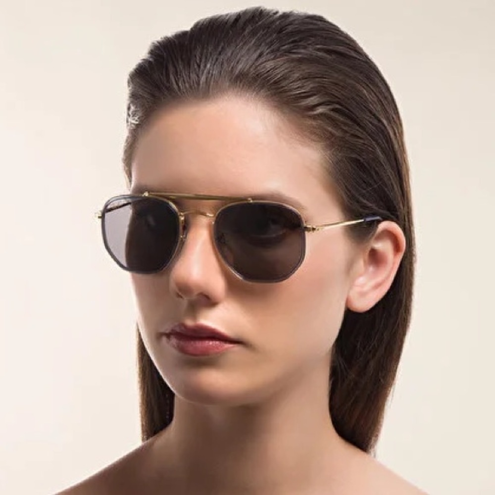 Ray-Ban Marshal Sunglasses Gold Hexagon Frame RB3648 001 54-21 Smoke Lens 343 - Picture 10 of 17